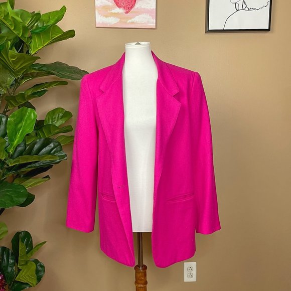 Vintage Jackets & Blazers - Savannah Hot Pink Wool Padded Blazer Size 10 Vintage